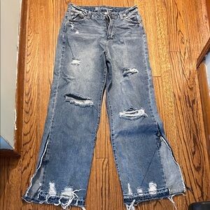 No Boundaries Distressed Wide Leg Jeans - Blue